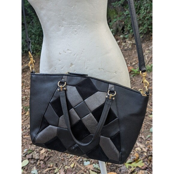 Coach Women's Satchel Crossbody Leather Bag Black with Nubuck & Gunmetal Design - Picture 3 of 15